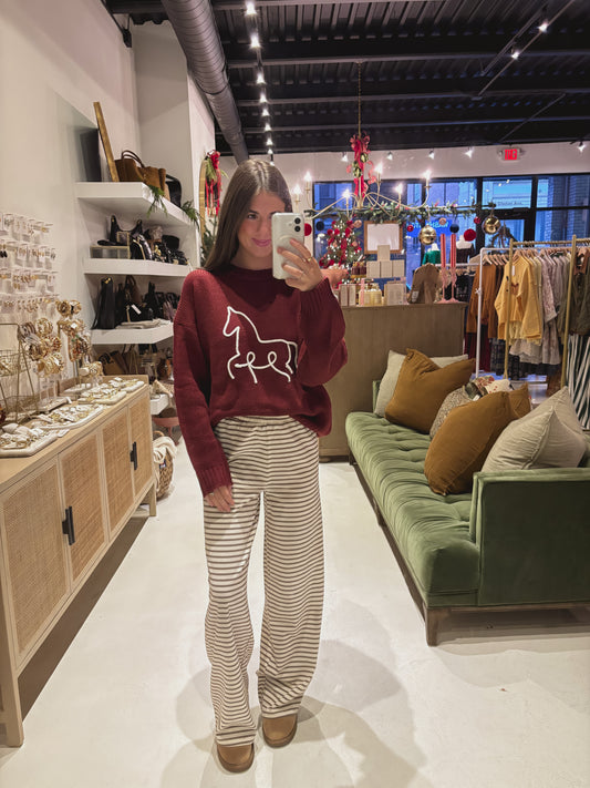 Cream and Brown Striped Striped Pants