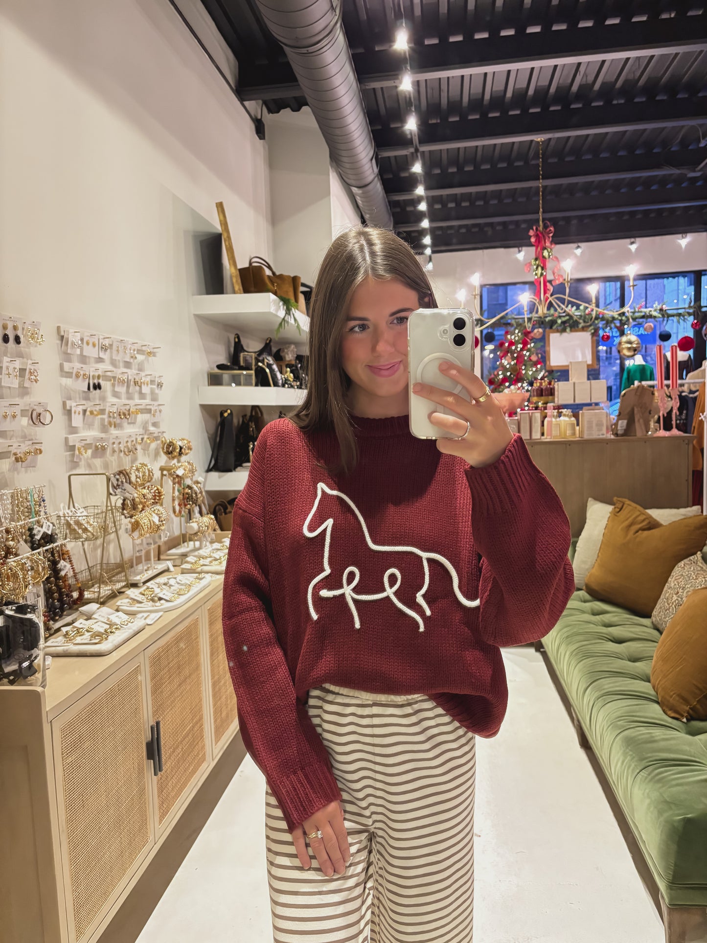 Cream and Brown Striped Striped Pants