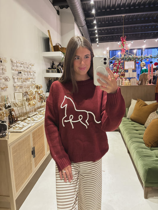3d Horse Embo Pullover Sweater