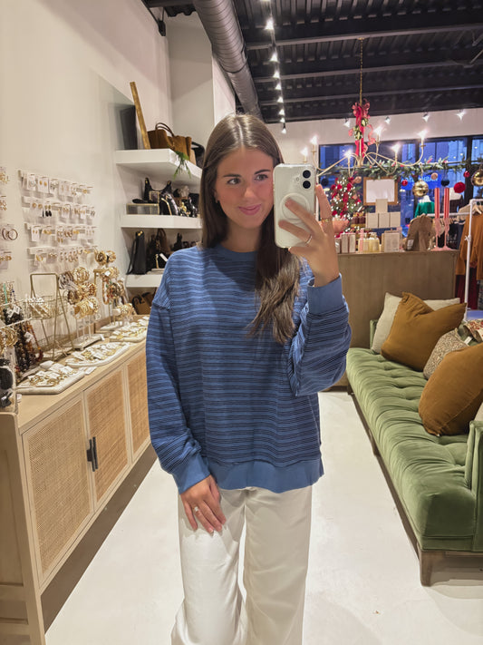 Royal Blue and Navy Striped Sweatshirt