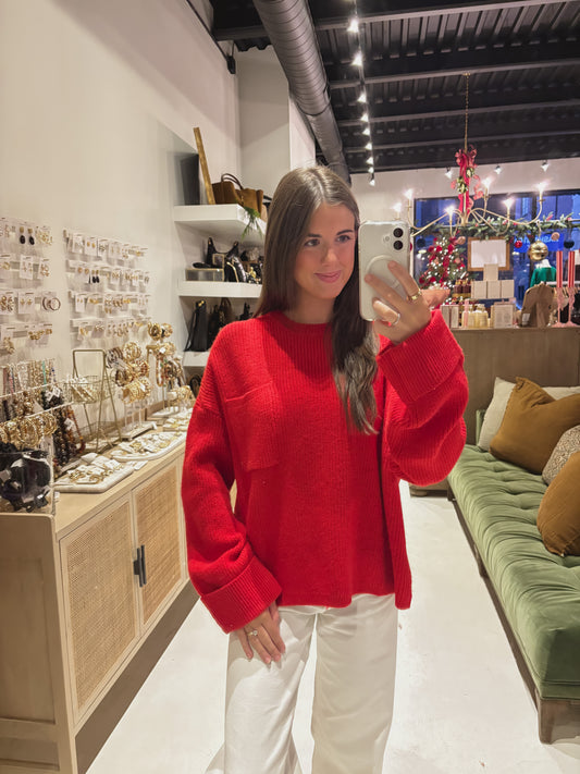 Red Oversized Drop Shoulder Sweater