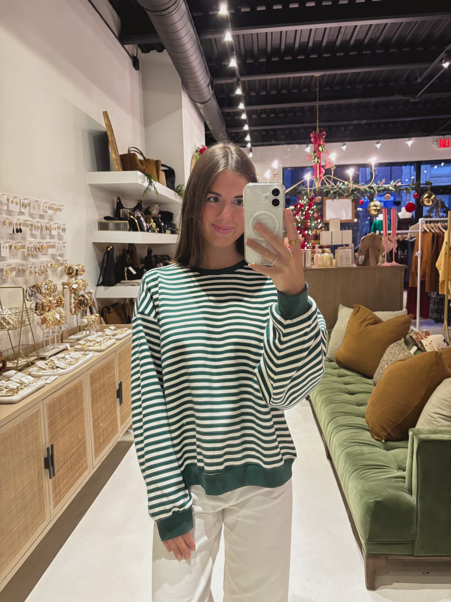 Green and White Striped Cayson Sweater