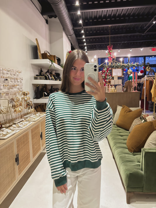Green and White Striped Cayson Sweater