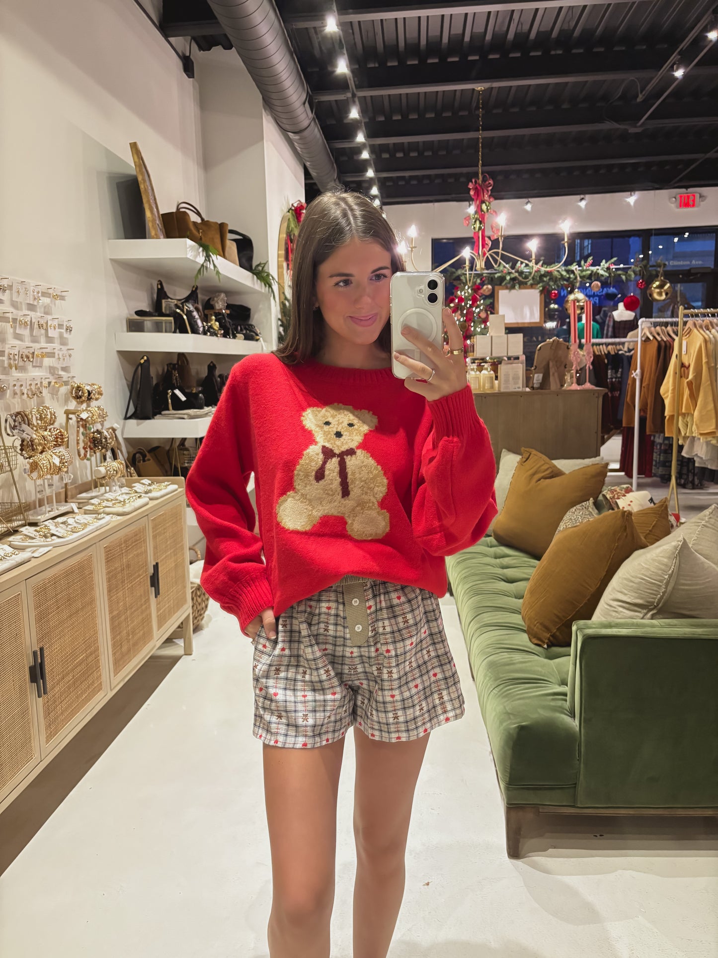 Heart Teddy Bear Plaid Boxer Shorts