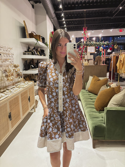 Brown and Blue Floral Dress