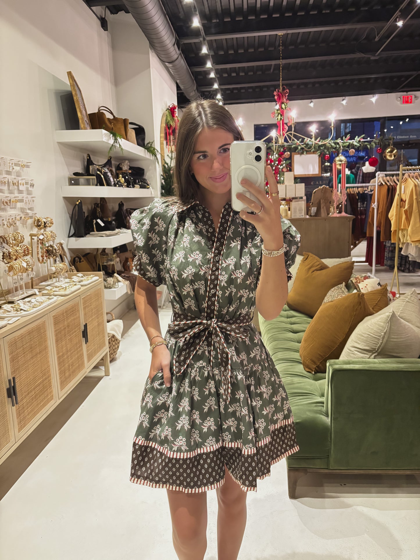 Dark Olive Midi Floral Dress