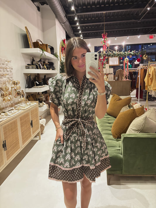 Dark Olive Midi Floral Dress