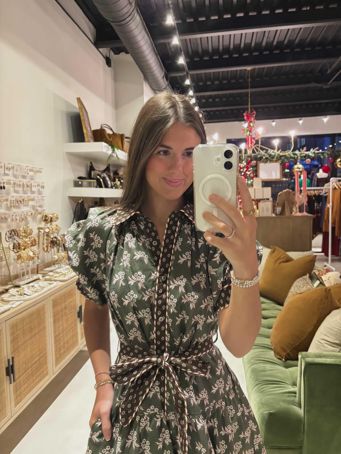 Dark Olive Midi Floral Dress