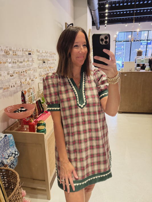 The Scalloped Taupe Plaid Dress