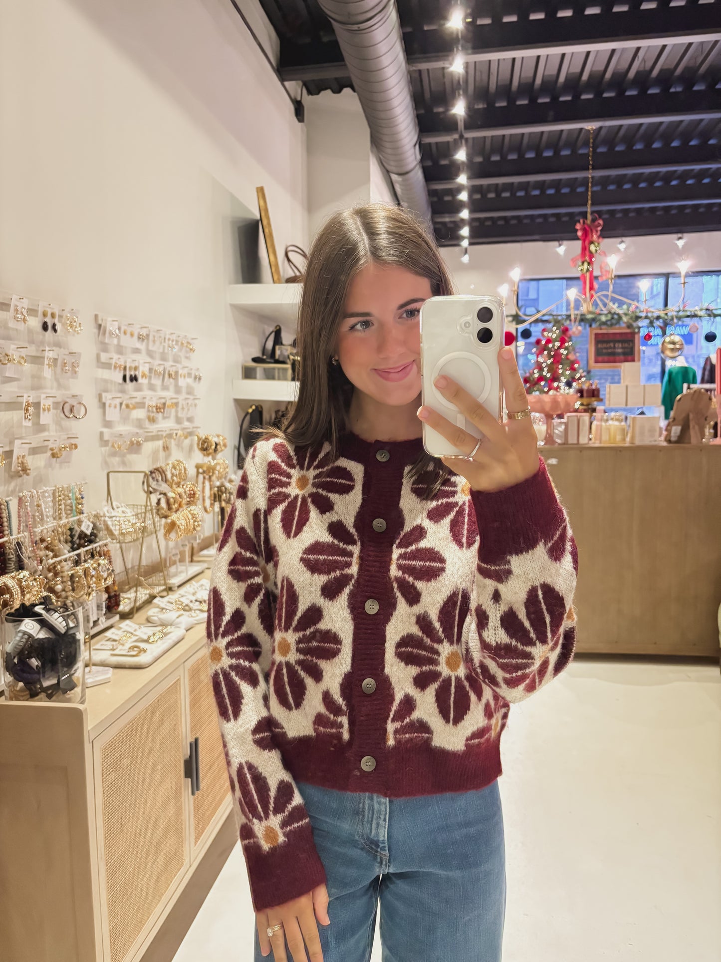 DOORBUSTER! The Maroon and White Daisy Sweater