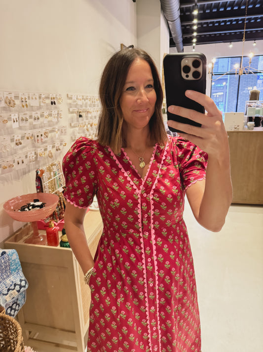 The Burgundy and Pink Floral Midi