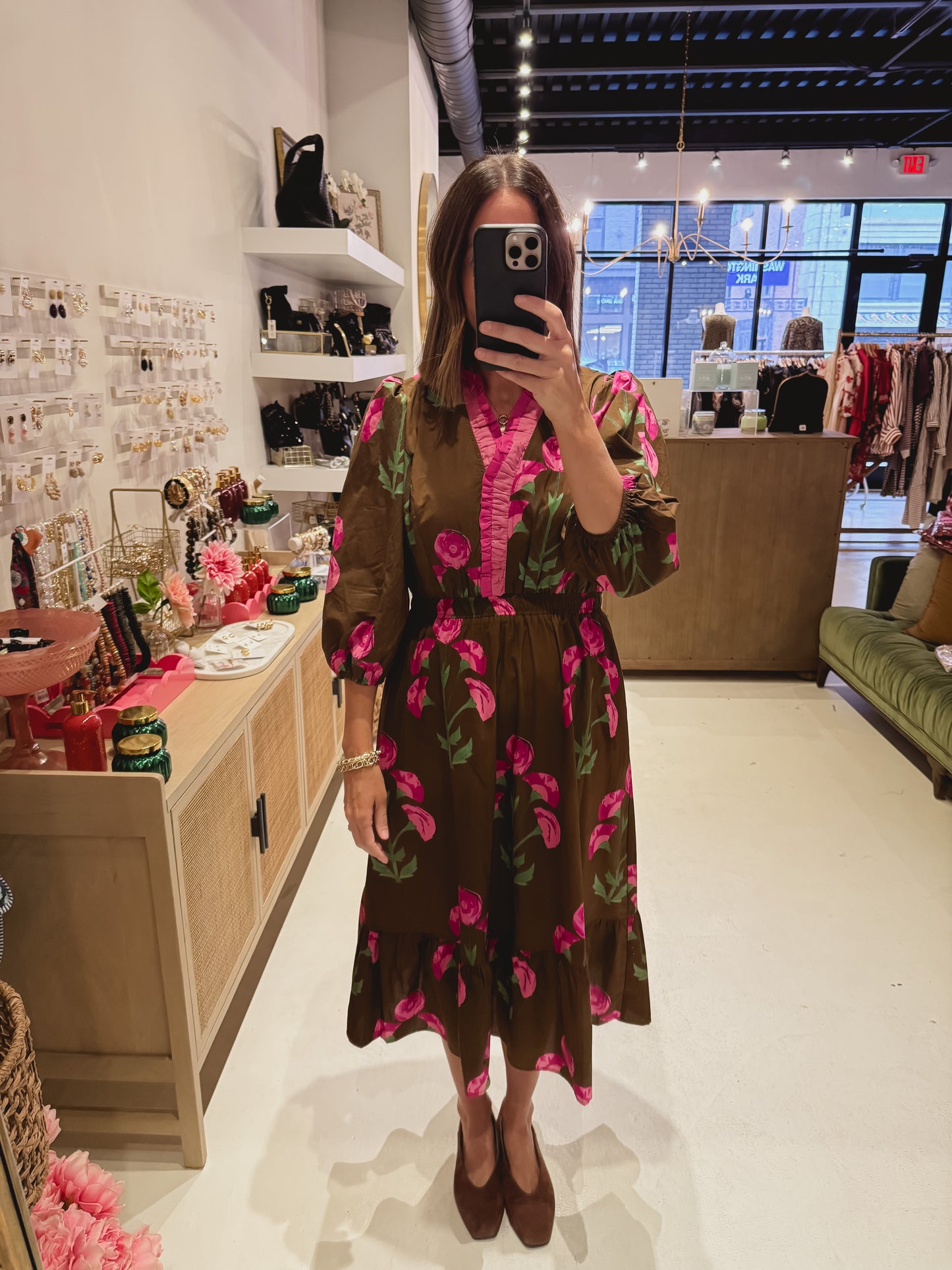 The Brown and Pink Floral Dress
