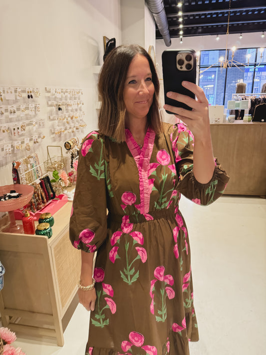 The Brown and Pink Floral Dress