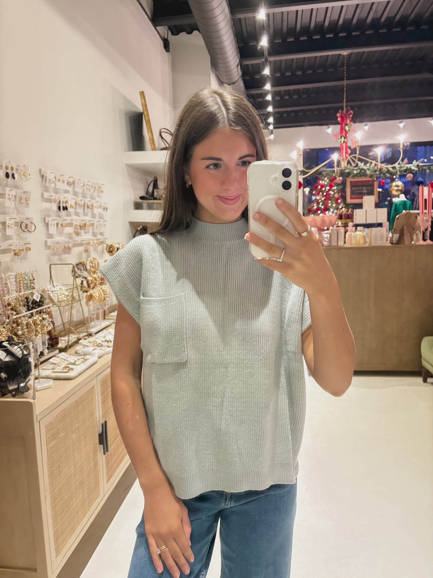 DOORBUSTER! The Mockneck Pocket Sweater in Seafoam