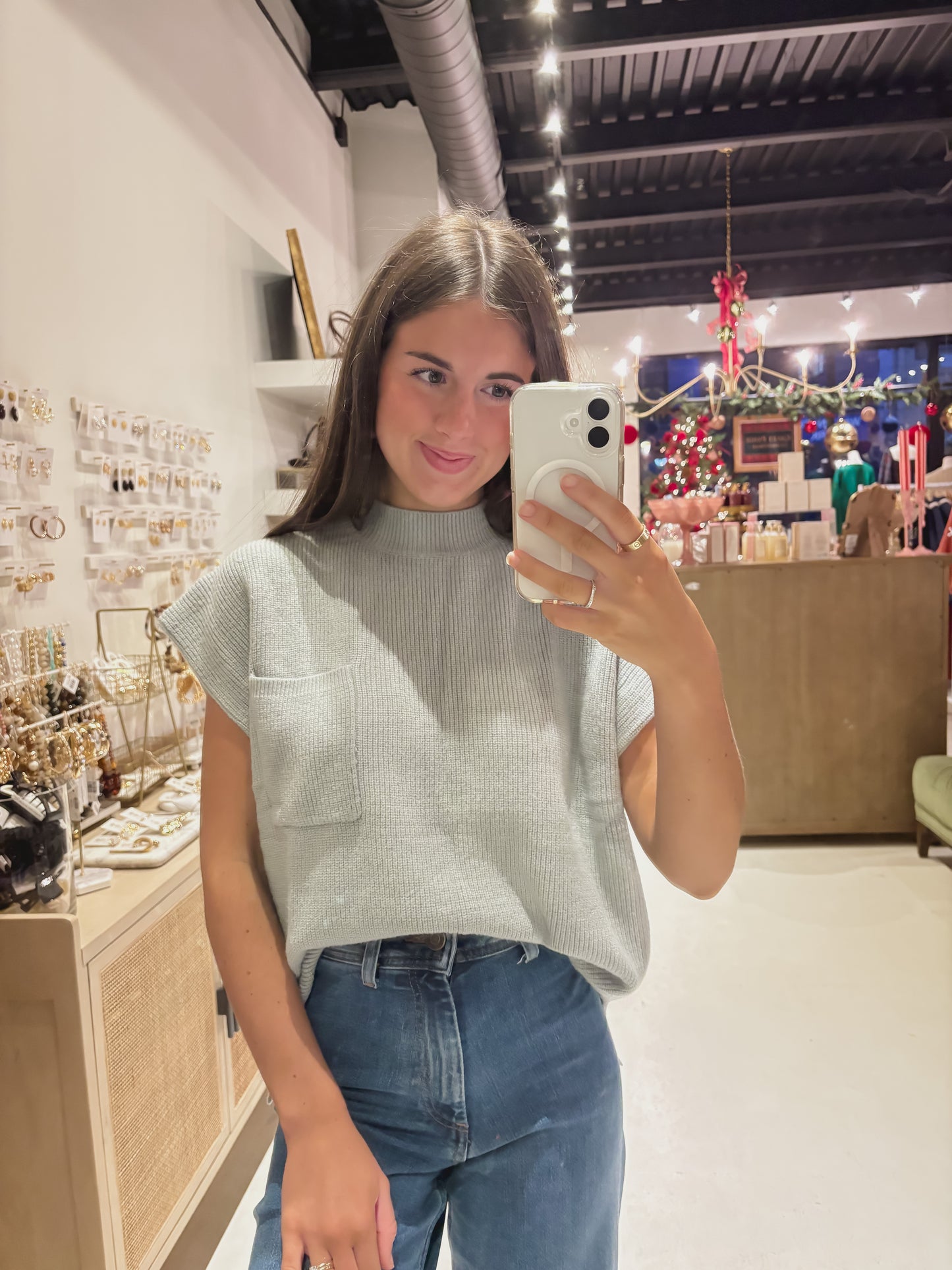 DOORBUSTER! The Mockneck Pocket Sweater in Seafoam