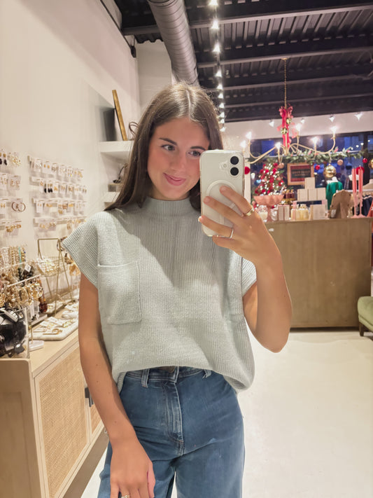 DOORBUSTER! The Mockneck Pocket Sweater in Seafoam