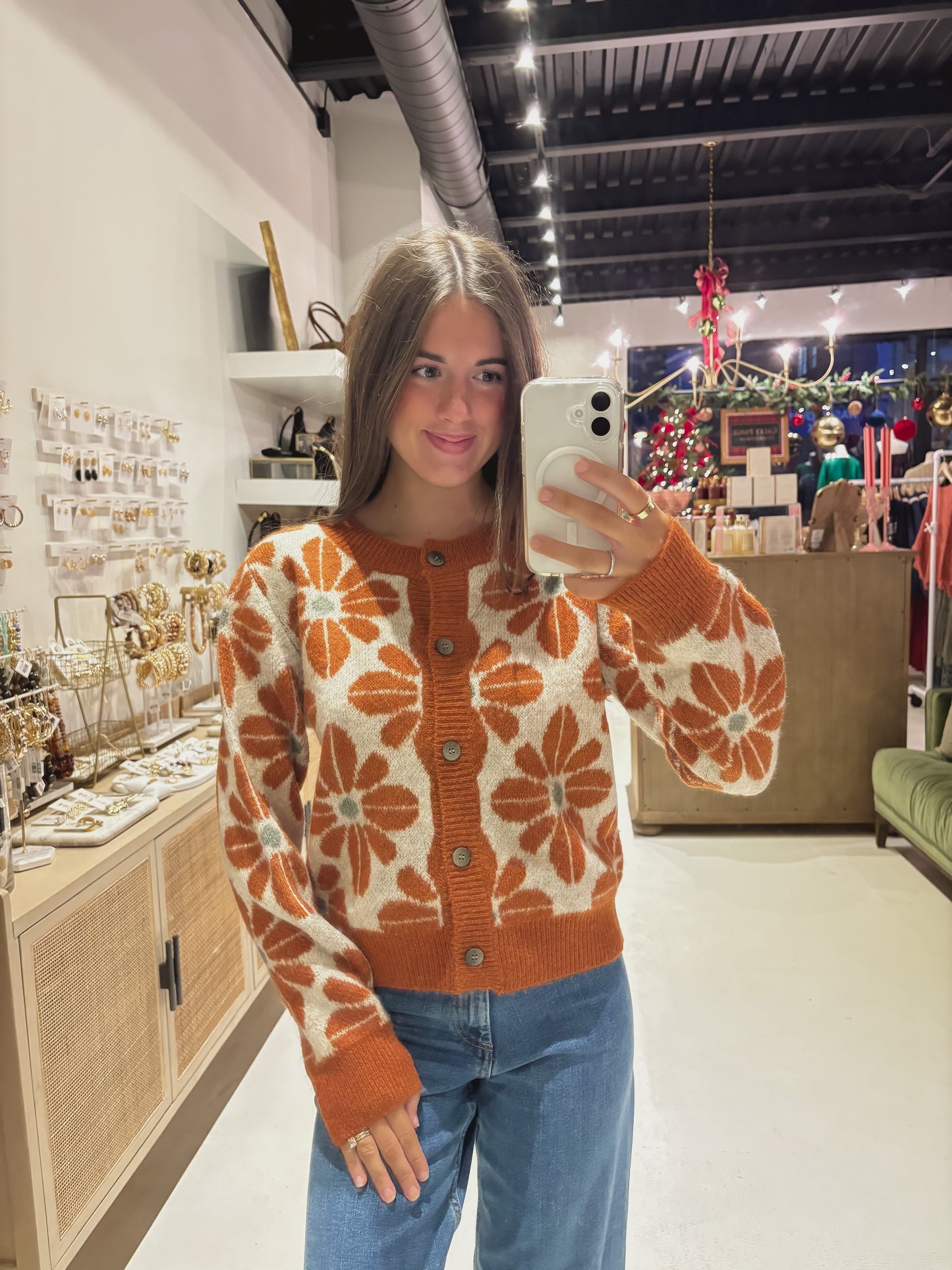 DOORBUSTER! The Orange and White Daisy Sweater