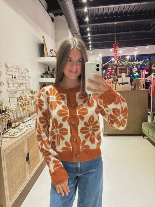 DOORBUSTER! The Orange and White Daisy Sweater