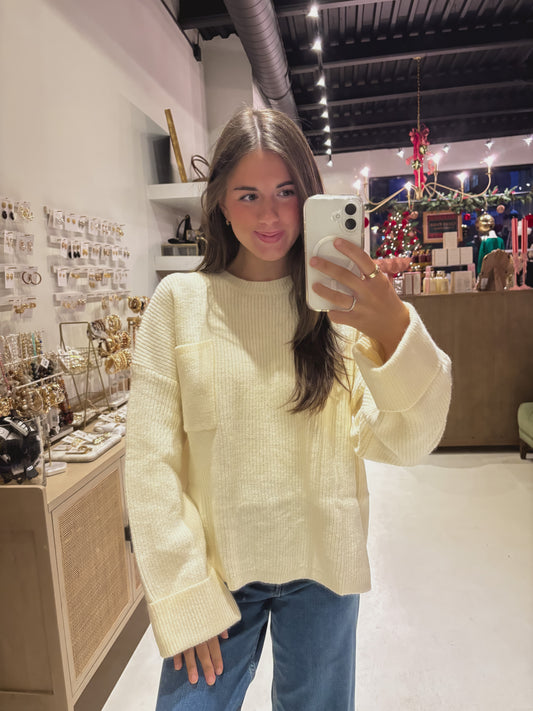 DOORBUSTER! The Sugarplum Oversized Drop Shoulder Knit Sweater in Cream