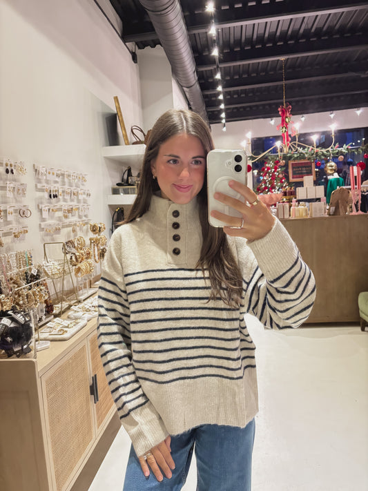 DOORBUSTER! Button Collar Striped Sweater