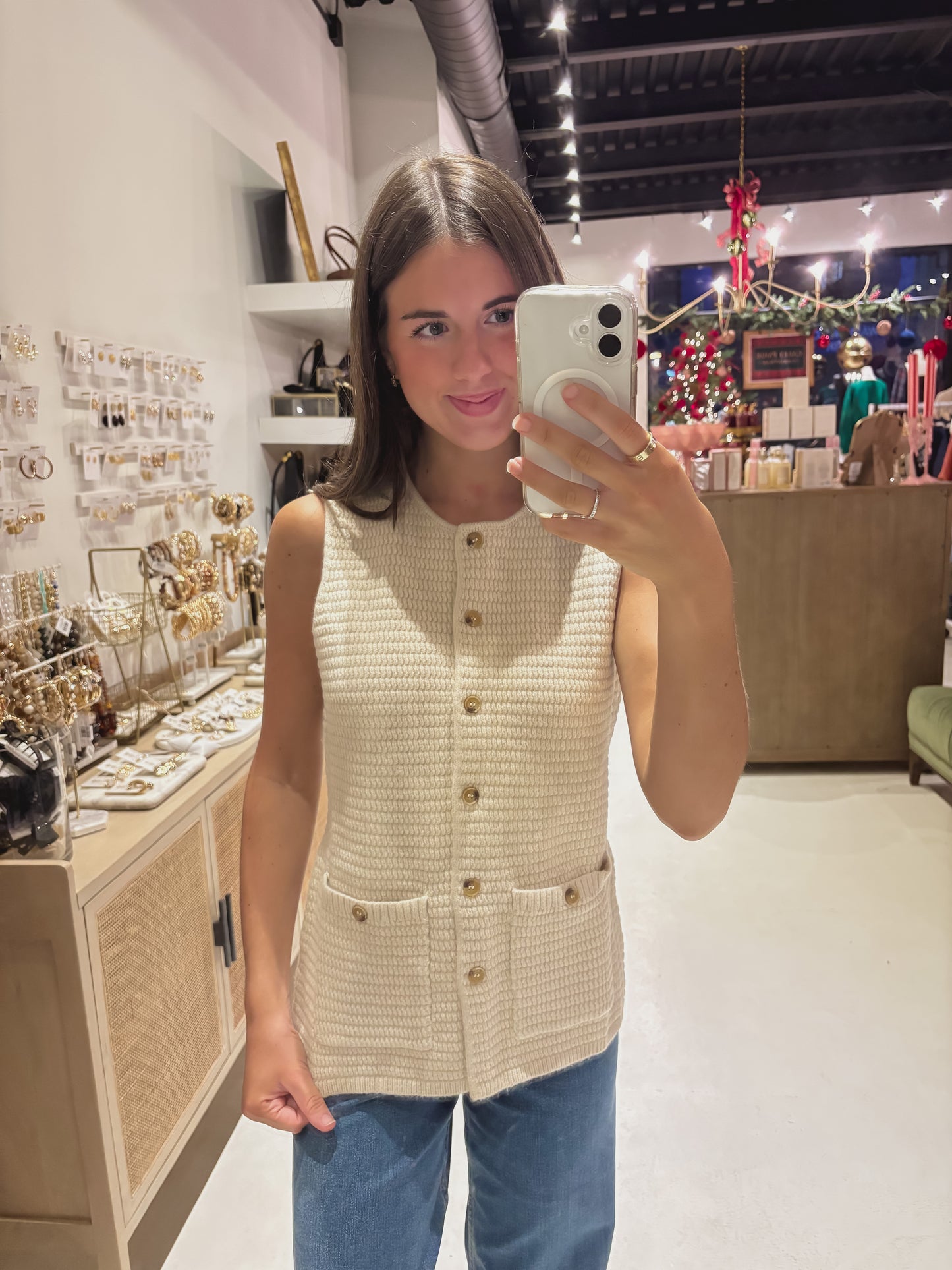DOORBUSTER! Textured Sweater Vest in Cream