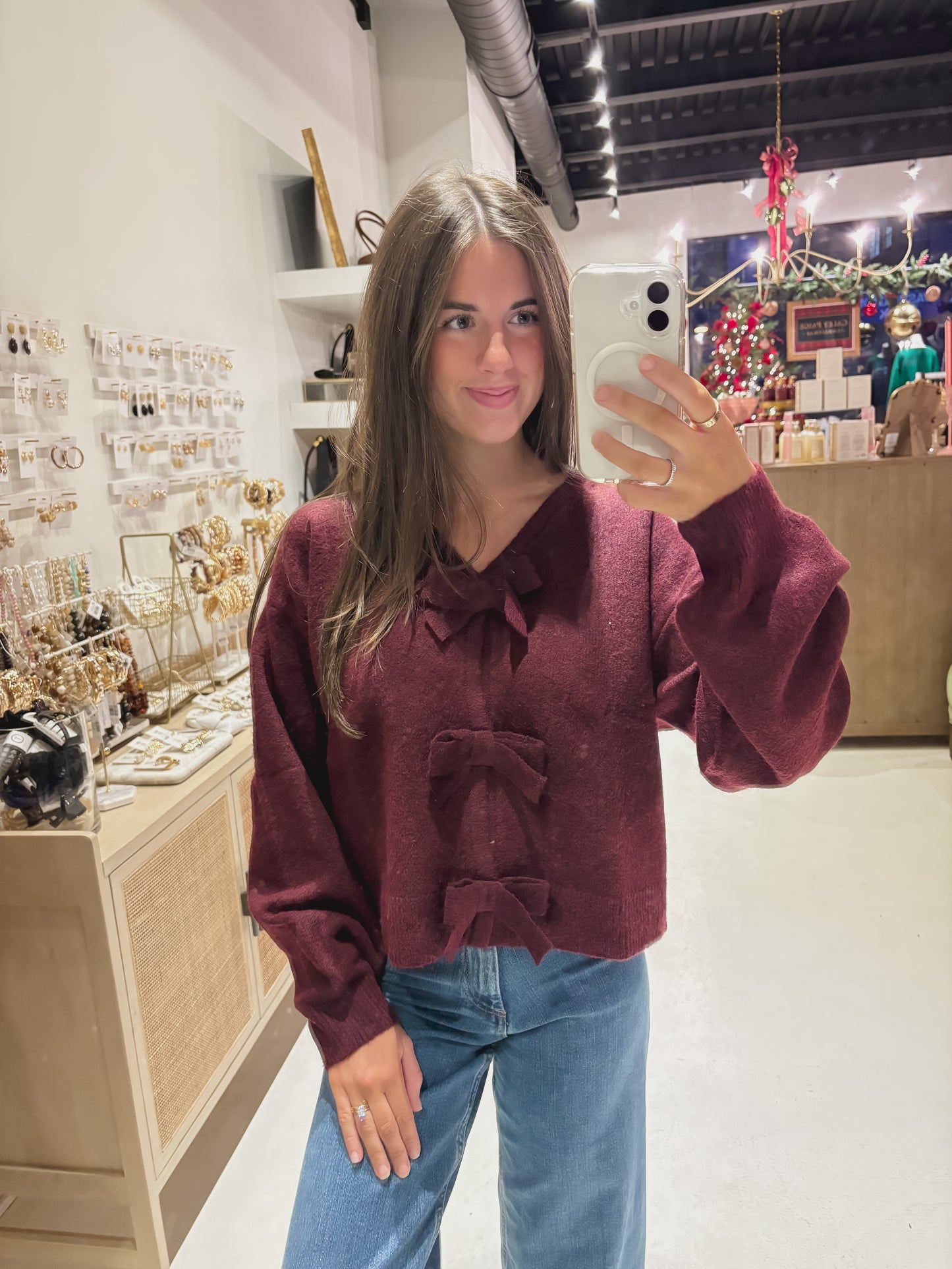 DOORBUSTER! The Maroon Bow Cardigan