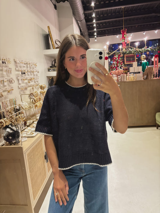 DOORBUSTER! Navy Short Sleeve Sweater