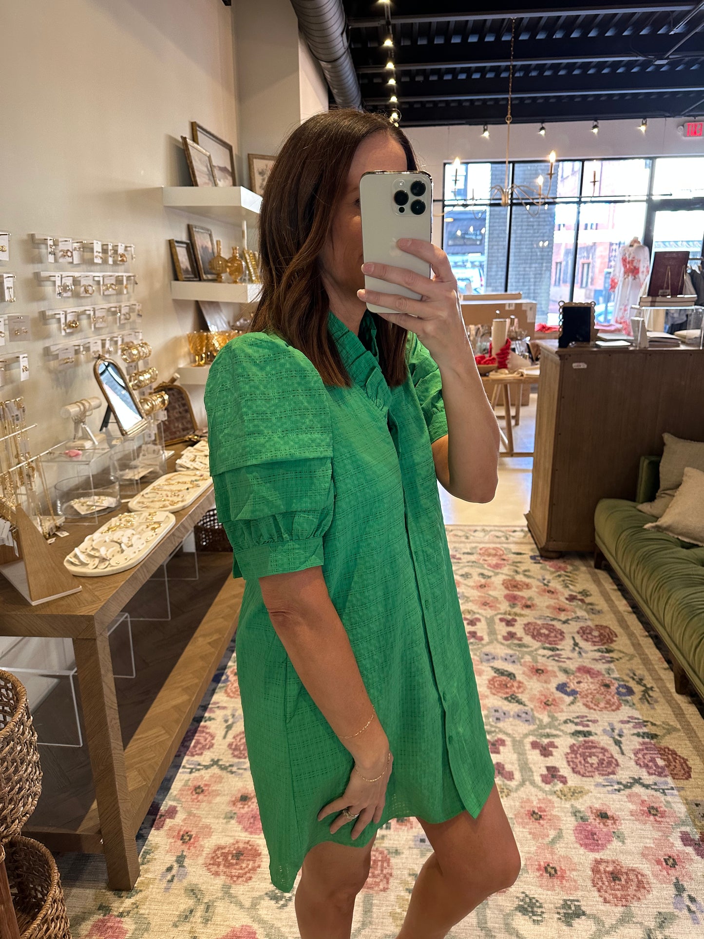 The Meara Dress in Kelly Green