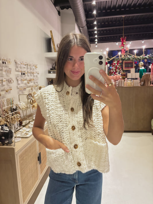 DOORBUSTER: Fluffy Cream Button Sweater Vest