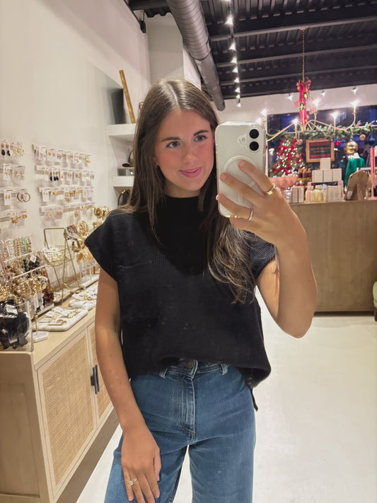 DOORBUSTER! The Mockneck Pocket Sweater in Black