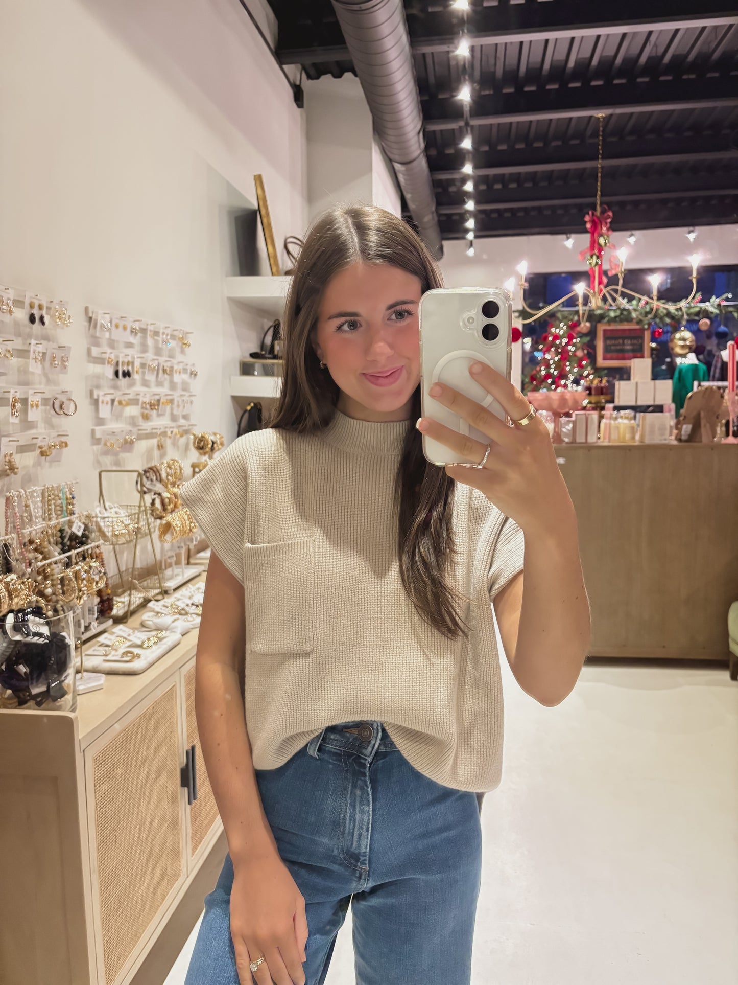 DOORBUSTER! The Mockneck Pocket Sweater in Tan