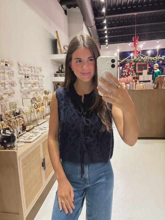 DOORBUSTER! Tie Front Cable Knitted Vest