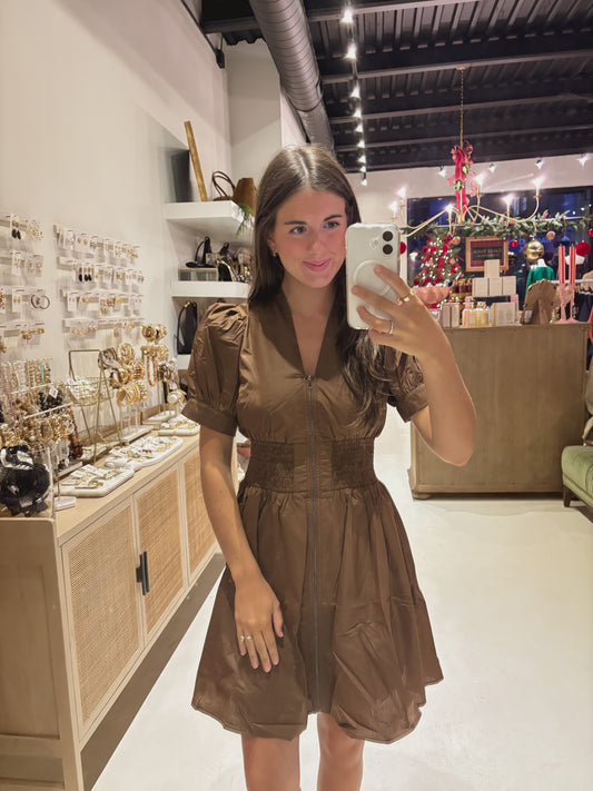 DOORBUSTER! The Short Zip Up Dress in Brown