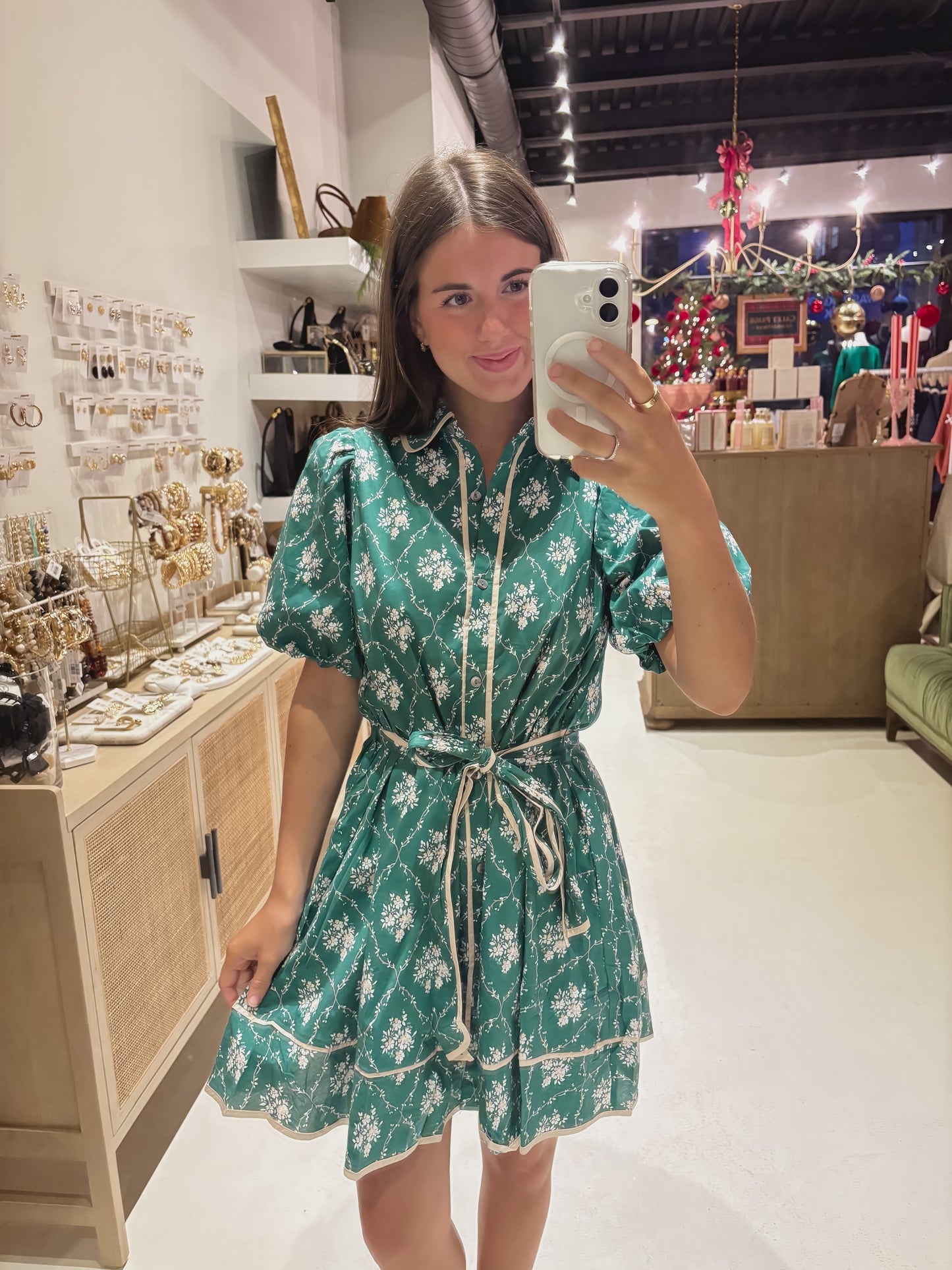 DOORBUSTER! Green Floral Button Up Dress
