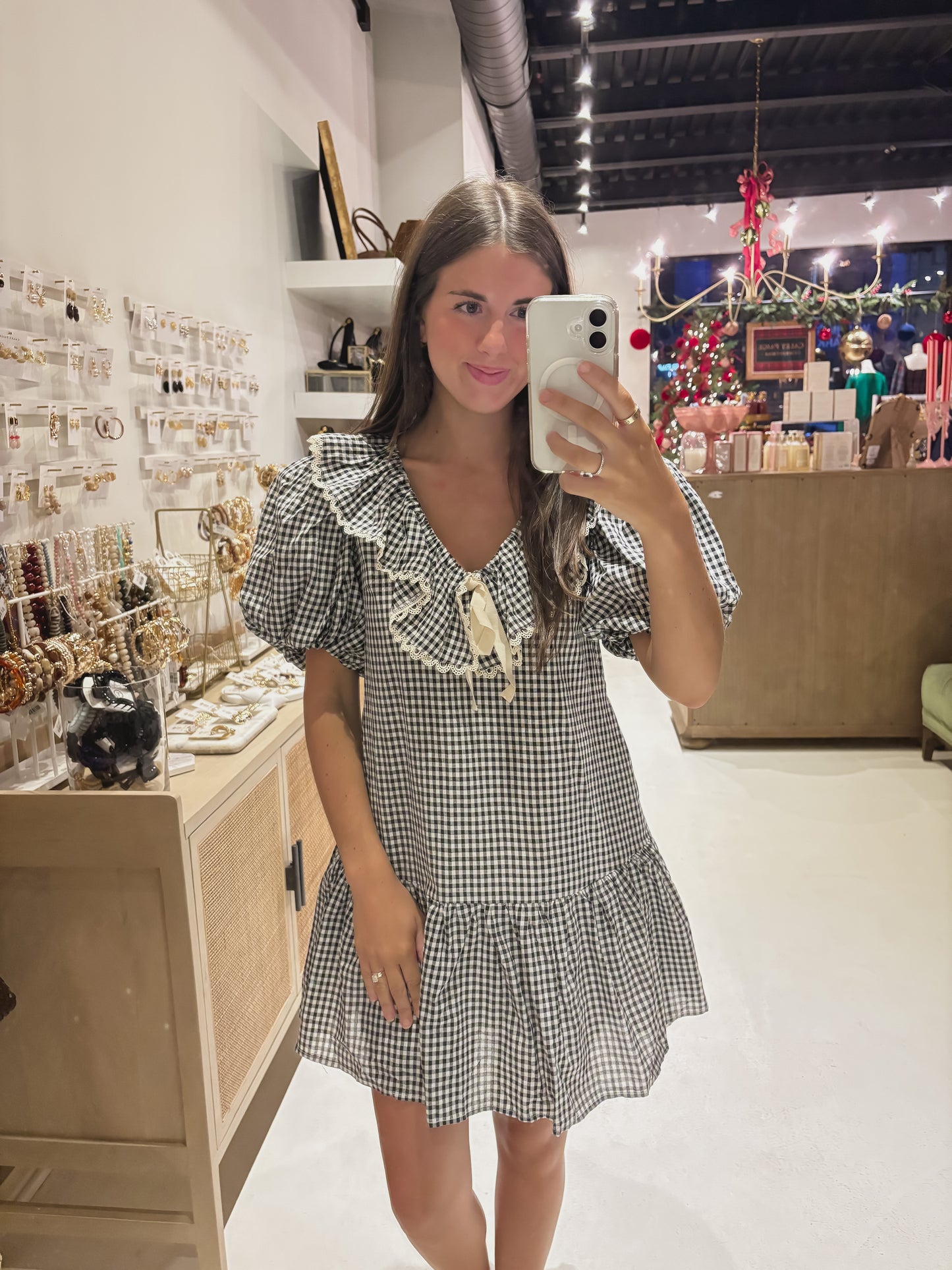 DOORBUSTER! Black and White Checked Collared Dress