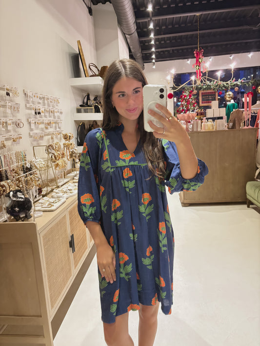 DOORBUSTER! Blue and Orange Floral Dress