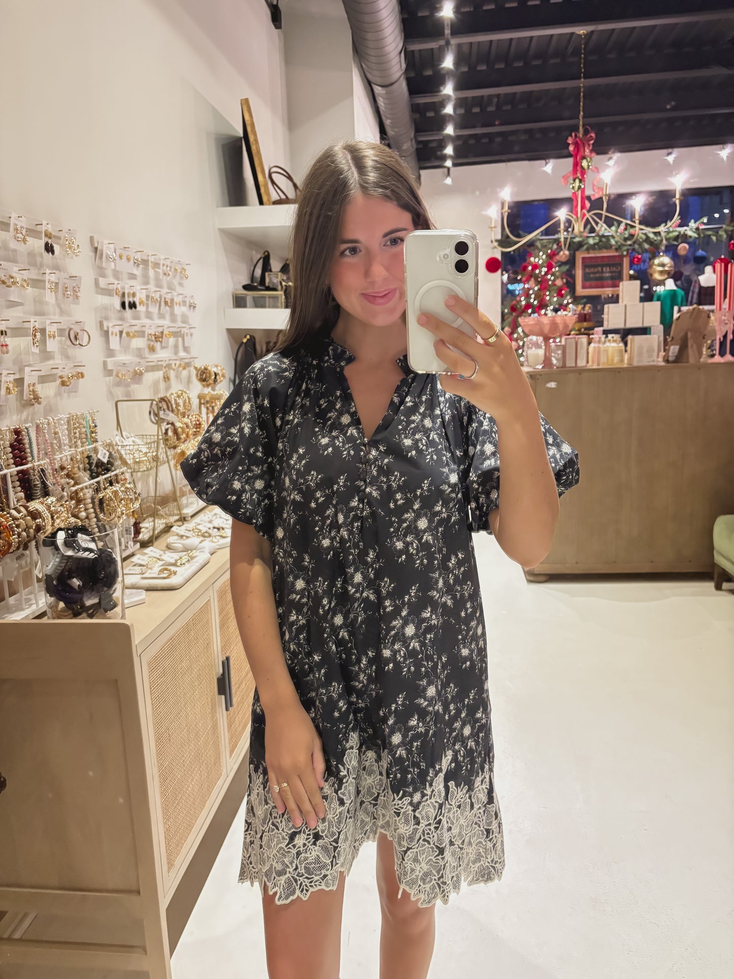 DOORBUSTER! Black Floral Embroidered Dress