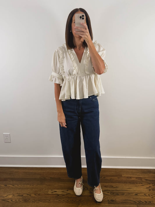 The Ruffle Peplum Top in Cream