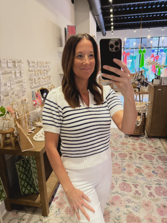 The Josephine Sweater in Ivory and Navy