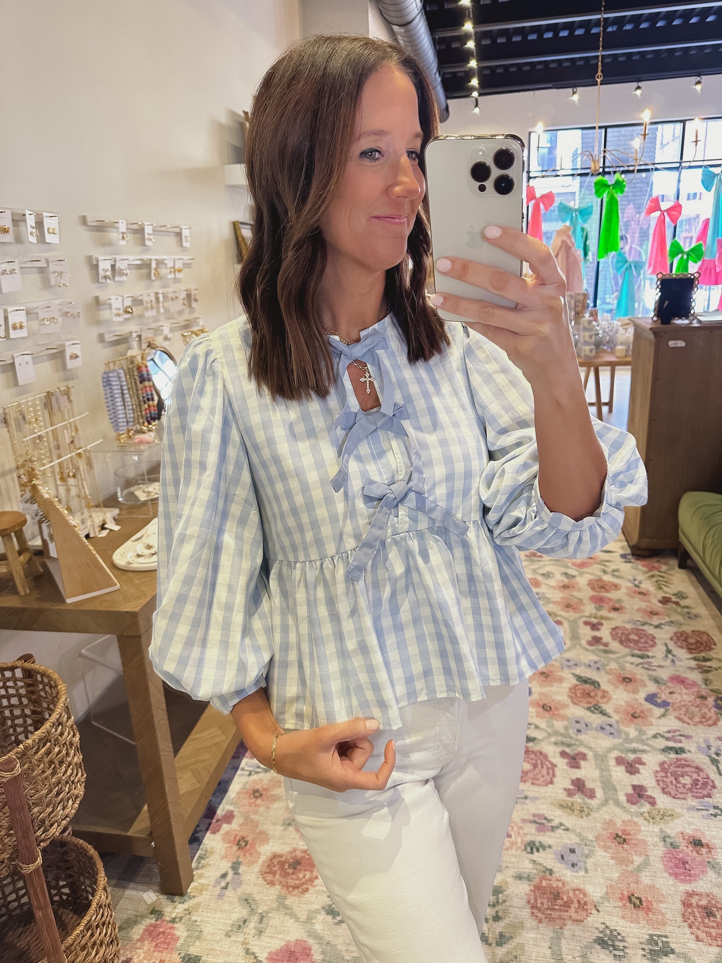 The Ellie Gingham Top in Blue