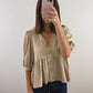 The Gold Button Top in Tan