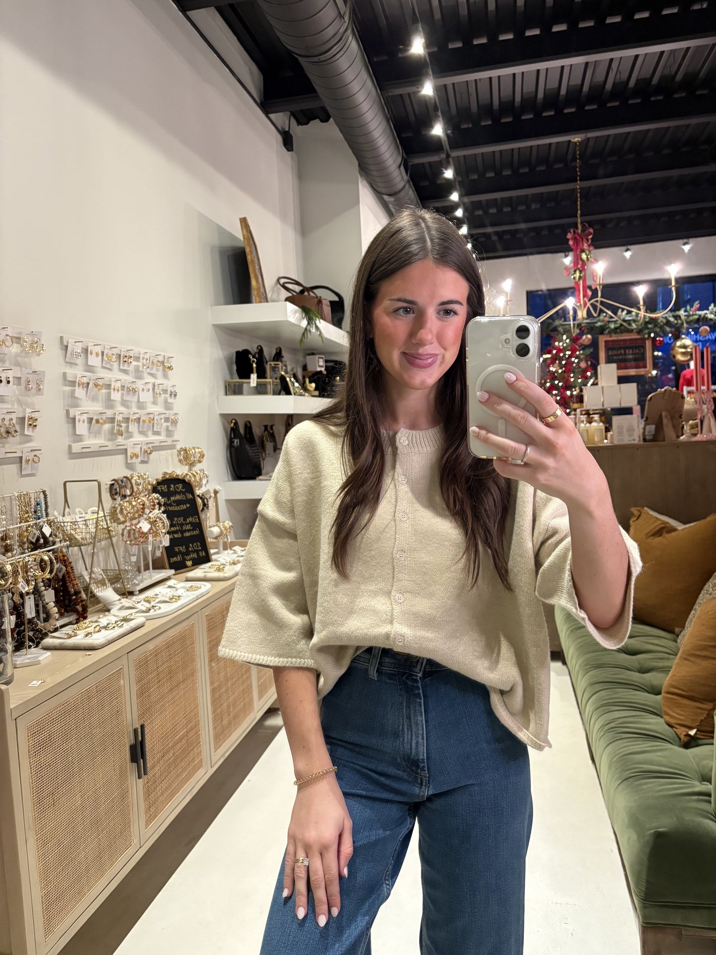 Beige Drop Sleeve Cardigan