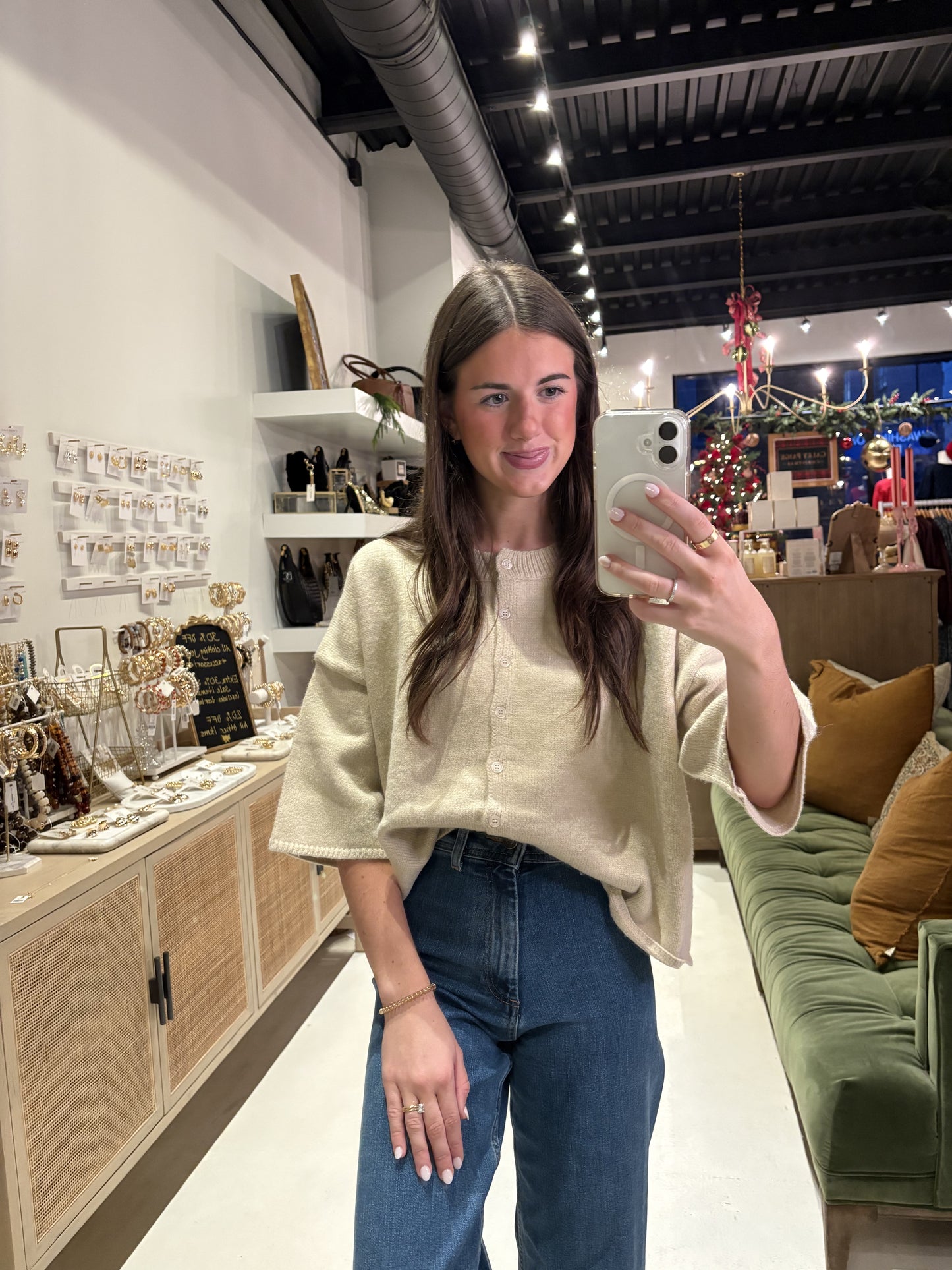 Beige Drop Sleeve Cardigan