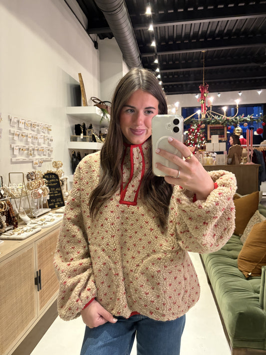 Tan Pullover with Red Trim & Hearts