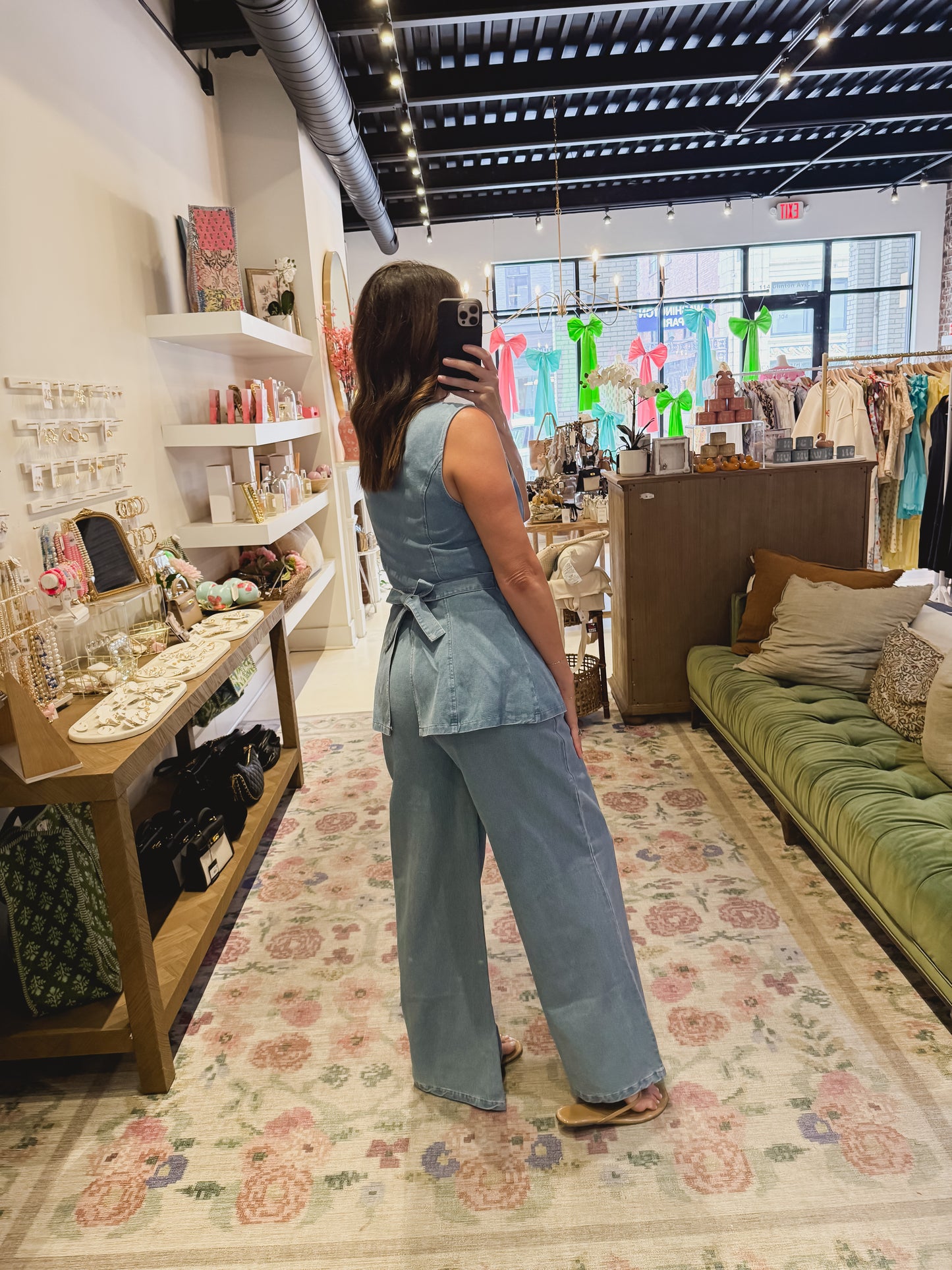 The Millie Denim Vest and Wide Pants Set