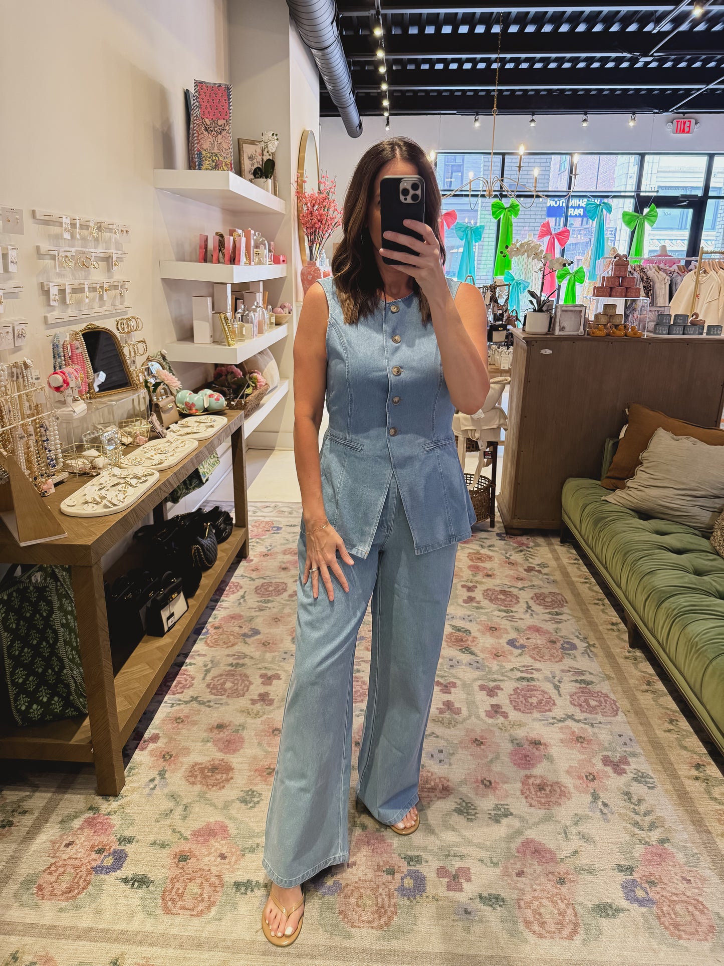 The Millie Denim Vest and Wide Pants Set