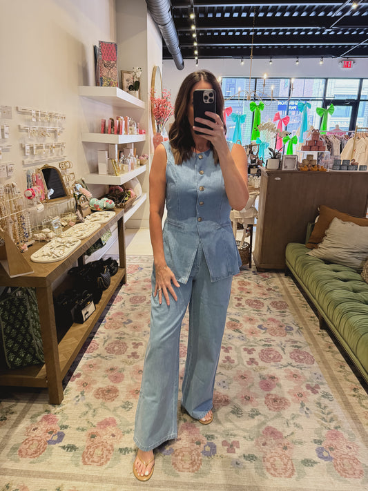 The Millie Denim Vest and Wide Pants Set