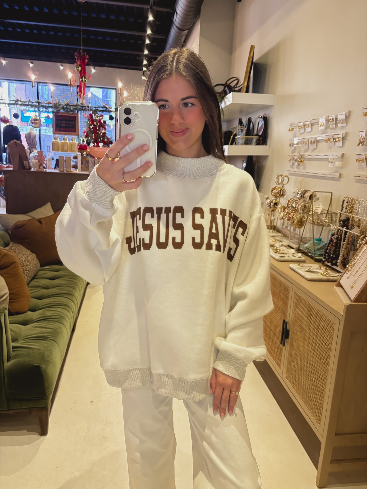 "Jesus Saves" & Cross Reversible Sweatshirt
