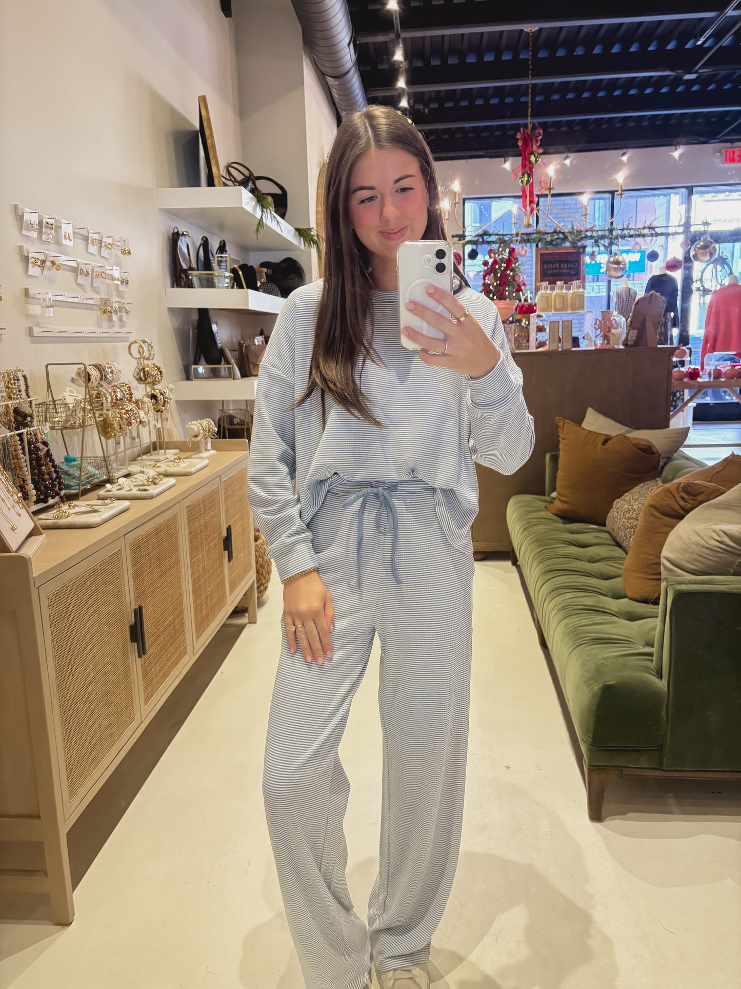 Cozy Ribbed Striped Bottoms in blue