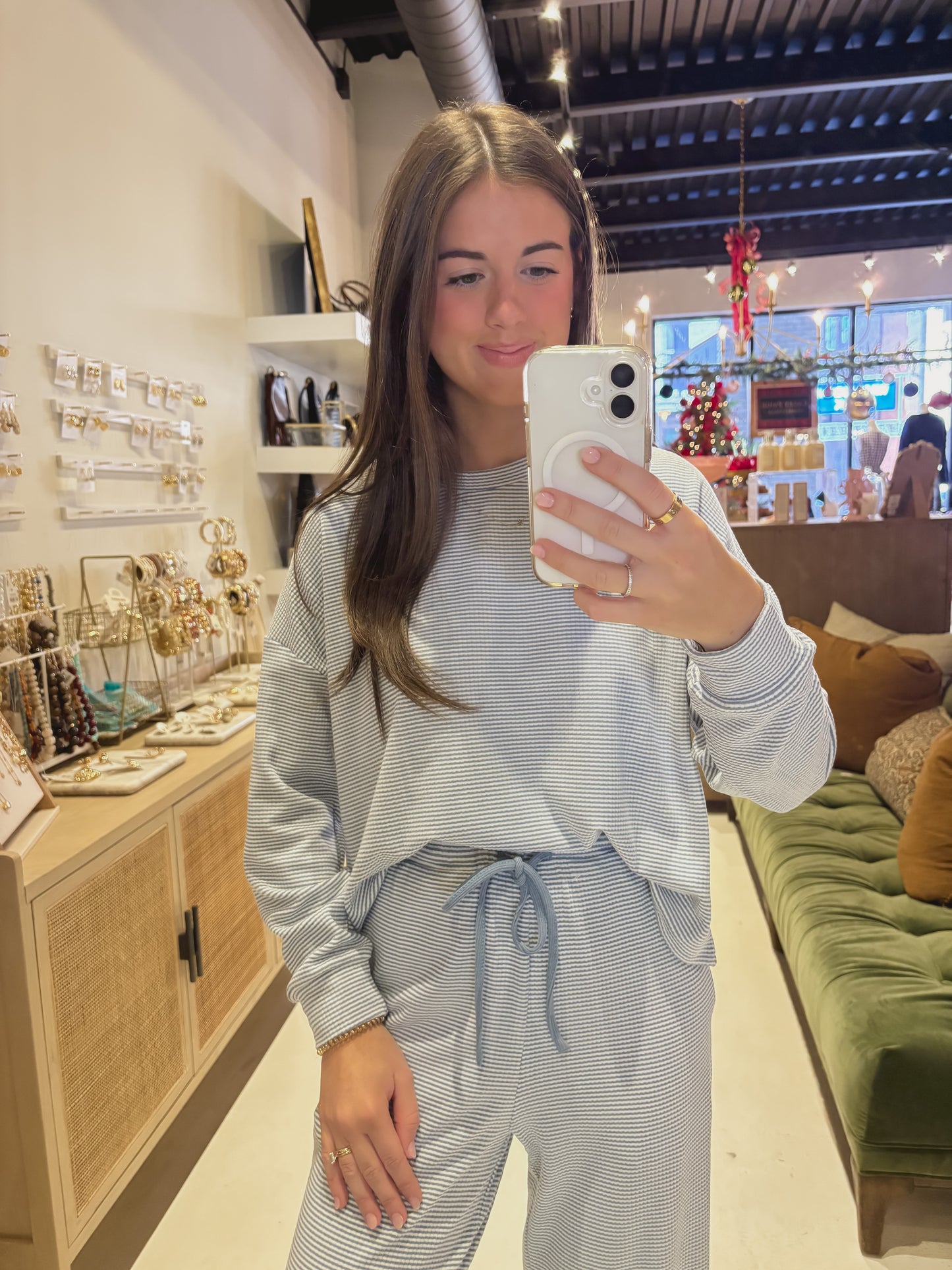 Cozy Ribbed Striped Top in blue